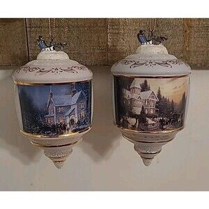 Set 2 Bradford Editions Thomas Kinkade Heirloom Ornaments Christmas